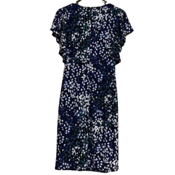 LAUREN Ralph Lauren BLACK MULTI FLORAL FAUX WRAP DRESS w/ FLUTTER SLEEVES Sz-2 - Picture 6 of 6